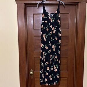 Floral Black Maxi Dress with Peach Roses